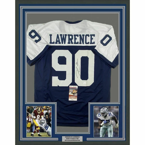 FRAMED Autographed/Signed DEMARCUS LAWRENCE 33x42 Thanksgiving Jersey JSA COA