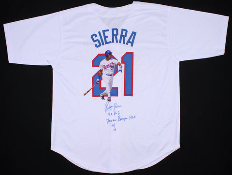 Ruben Sierra Signed LE Rangers Jersey with Picture Inscribed "4x A.S." (JSA COA)