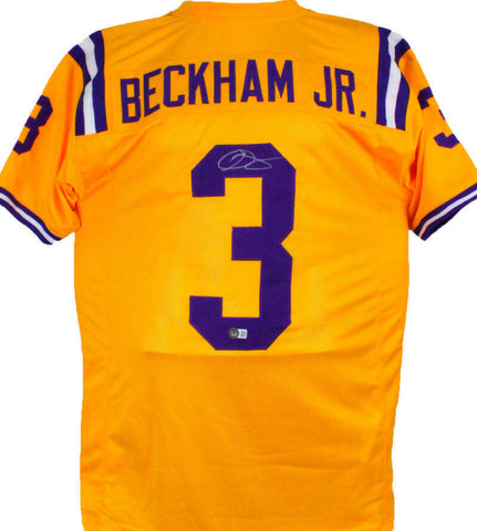 Odell Beckham Autographed Yellow College Style Jersey-Beckett W Hologram *Silver