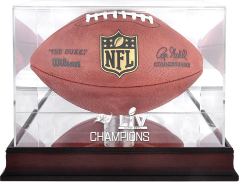 Tampa Bay Buccaneers Super Bowl LV Champs Mahogany Football Logo Display Case