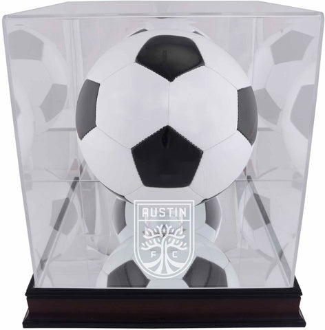 Austin FC Mahogany Team Logo Soccer Ball Display Case