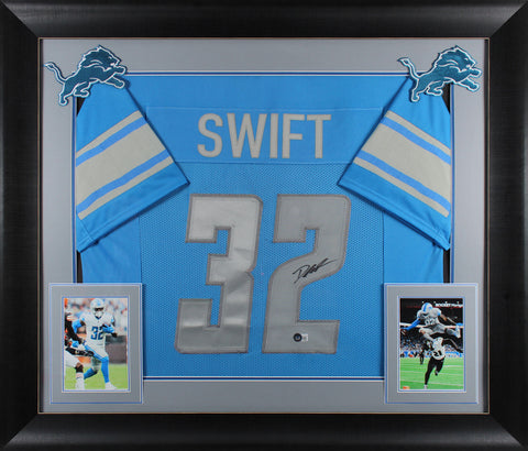 D'Andre Swift Authentic Signed Blue Pro Style Framed Jersey BAS Witnessed