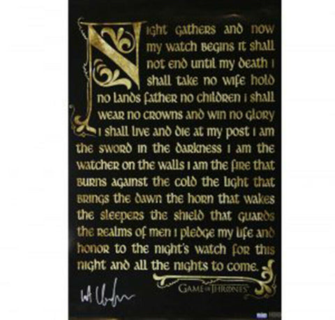Kit Harington Signed Game of Thrones Night's Watch Oath 24x36 Poster