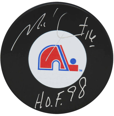 Michel Goulet Signed Quebec Nordiques Logo Hockey Puck w/HOF'98 - (SCHWARTZ COA)
