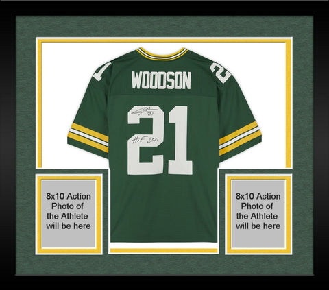 Frmd Charles Woodson GB Packers Signed Green M&N Replica Jersey & "HOF 21" Insc