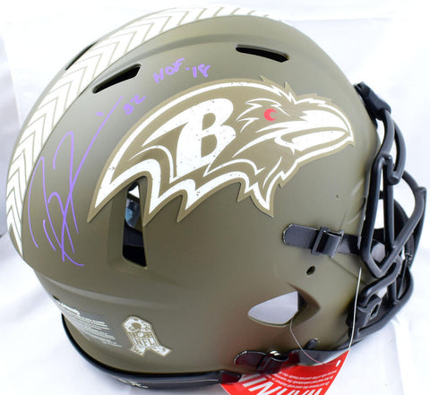 Ray Lewis Signed Ravens F/S Salute to Service Speed Auth Helmet w/HOF- Beckett W