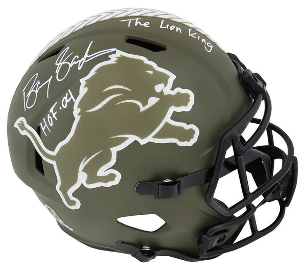 Barry Sanders Signed Lions Salute to Service F/S Rep Helmet w/2-Insc- (SS COA)