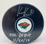 KAAPO KAHKONEN Autographed Wild "NHL Debut 11/26/19" Official Puck FANATICS