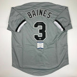 Autographed/Signed HAROLD BAINES Chicago Grey Baseball Jersey Beckett BAS COA