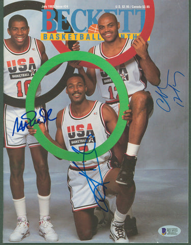 Team USA (3) Johnson, Barkley & Malone Signed 1992 Beckett Magazine BAS #MJ14932