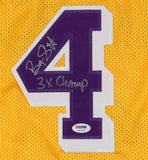 Byron Scott Signed L A Lakers Career Stat Jersey Inscribed 3X Champm (PSA/DNA)