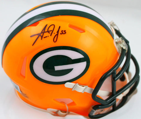 Aaron Jones Autographed Green Bay Packers Speed Mini Helmet- Beckett W Hologram