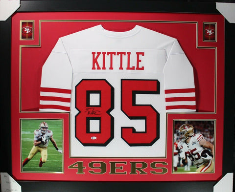 GEORGE KITTLE (49ers white SKYLINE) Signed Autographed Framed Jersey Beckett