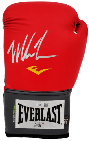 MIKE TYSON AUTOGRAPHED RED EVERLAST BOXING GLOVE LH IN SILVER BECKETT 202298
