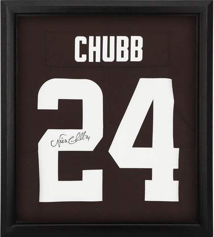 Nick Chubb Cleveland Browns FRMD Signed Nike Brown Limited Jersey Shadowbox