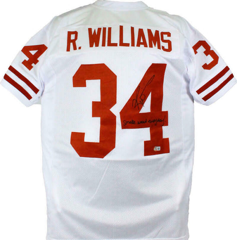 Ricky Williams Autographed White College Style Jersey w/SWED-Beckett Hologram