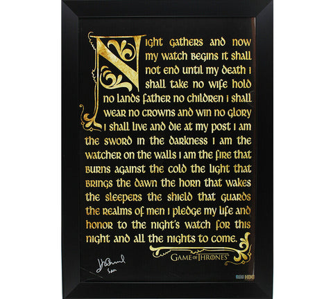 John Bradley Signed Game of Thrones Framed Night's Watch Oath Poster - Sam Insc