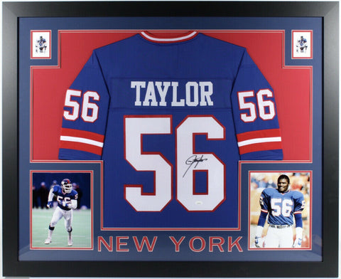 Lawrence Taylor Signed New York Giants 35x43 Framed Blue Home Jersey (JSA Holo)
