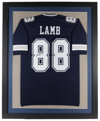 Cowboys Ceedee Lamb Signed Framed Custom Blue Pro-Style Football Jersey JSA