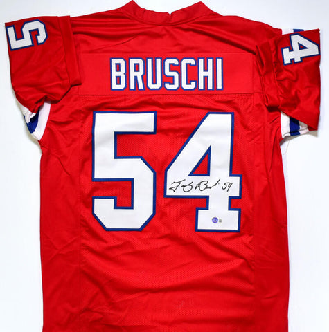Tedy Bruschi Autographed Red Pro Style Jersey-Beckett W Hologram *Black