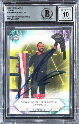 Drew McIntyre Authentic Signed 2021 Topps WWE Citrine #79 Card Auto 10! BAS Slab