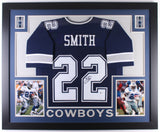 Emmitt Smith Signed Dallas Cowboys 35x43 Custom Framed Blue Jersey (Beckett COA)