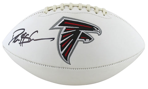 Falcons Deion Sanders Authentic Signed White Panel Logo Football BAS Witnessed
