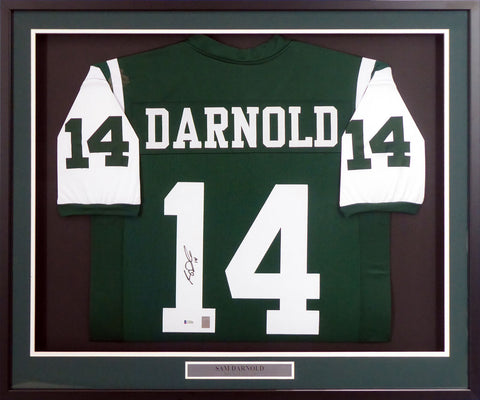 NEW YORK JETS SAM DARNOLD AUTOGRAPHED SIGNED FRAMED WHITE JERSEY BECKETT 151439
