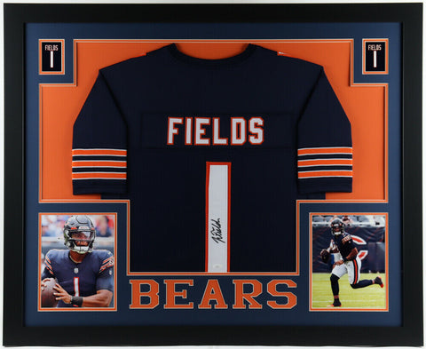 Justin Fields Signed 35x43 Framed Chicago Bears Jersey Display (JSA Hologram) QB