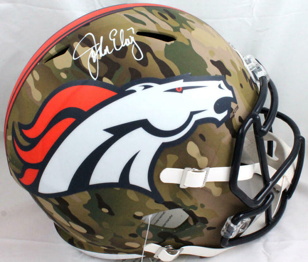 John Elway Autographed Denver Broncos Camo Speed F/S Helmet-Beckett W Hologram
