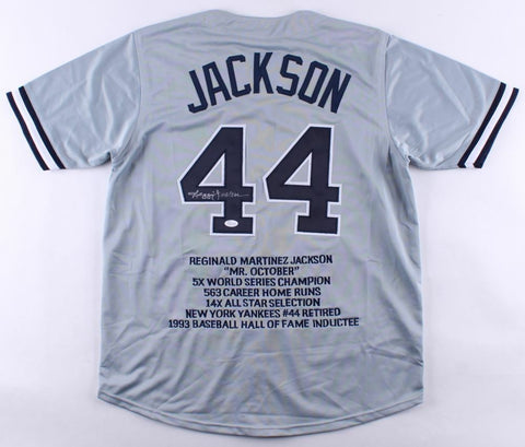 Reggie Jackson Signed New York Yankees Career Highlight Stat Jersey (JSA) 563 Hr