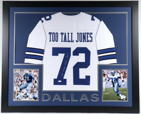 Ed "Too Tall" Jones Signed Cowboys 35x43 Framed Jersey (JSA COA) 3xPro Bowl D.E.