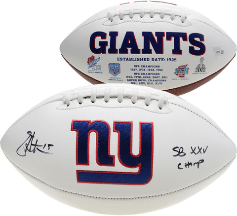 Jeff Hostetler New York Giants Signed White Panel Football & SB XXV Champs Insc