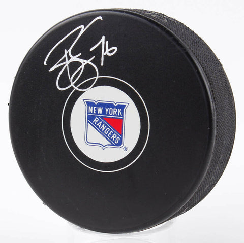 Brady Skjei Signed Rangers Logo Hockey Puck (Fanatics Holo & Steiner Holo)