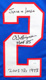 OJ Simpson Autographed Blue Pro Style Jersey w/3 Insc.- JSA W *Black