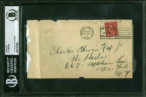 Al Simmons 3.5x6.5 Hand Written Envelope Postmarked June 4 1930 BAS Slabbed