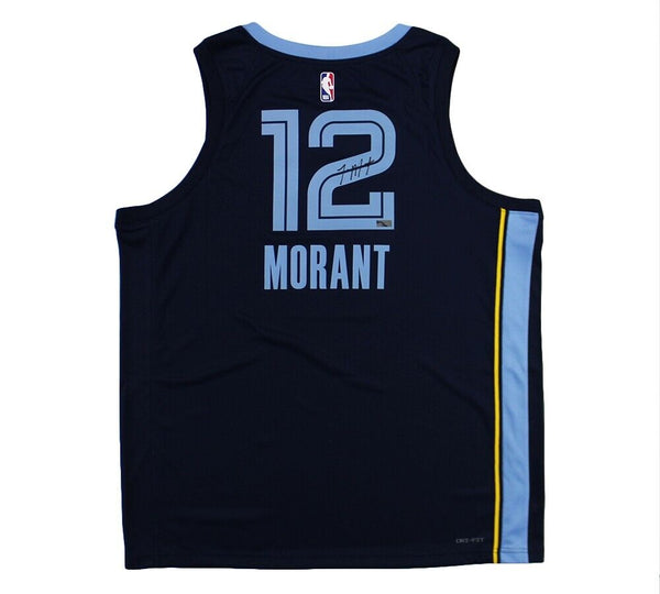Memphis Grizzlies Ja Morant Autographed Framed Blue Nike Swingman