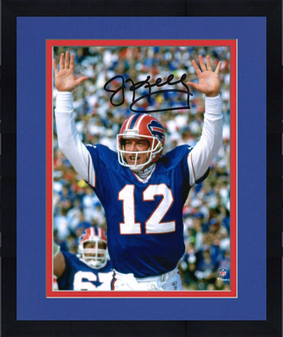 Framed Jim Kelly Buffalo Bills Signed 8" x 10" Arms Up Celebrating Photo