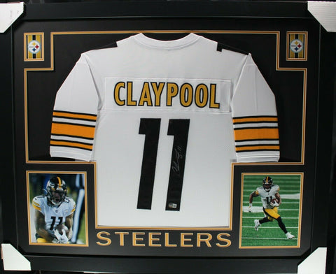 CHASE CLAYPOOL (Steelers white SKYLINE) Signed Autographed Framed Jersey Beckett