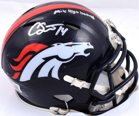 Courtland Sutton Signed Broncos Speed Mini Helmet w/Mile High- Beckett W Holo