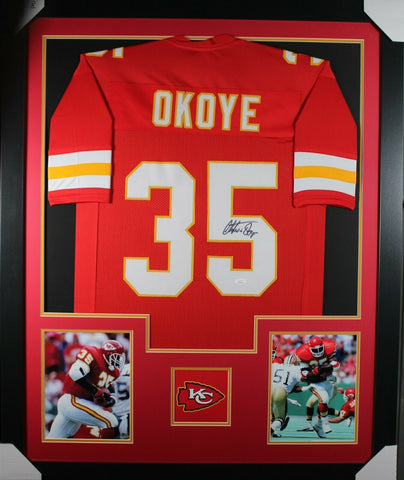 CHRISTIAN OKOYE (Chiefs red TOWER) Signed Autographed Framed Jersey JSA