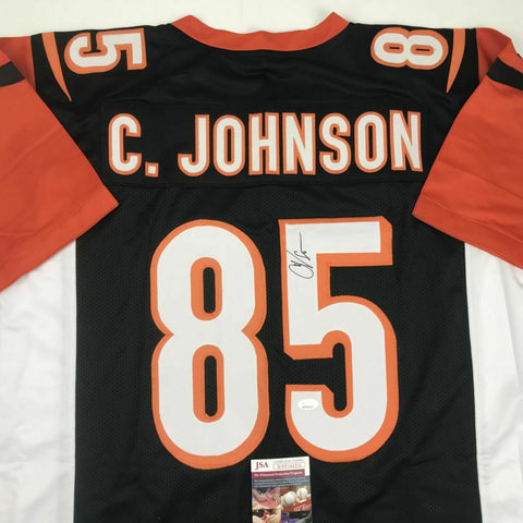 Autographed/Signed CHAD JOHNSON Cincinnati Black Football Jersey JSA COA Auto