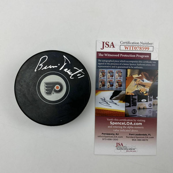 Autographed/Signed BERNIE PARENT Philadelphia Flyers Hockey Puck JSA COA Auto