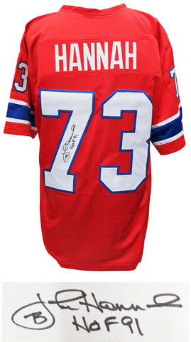 JOHN HANNAH New England PatriotsSigned Red T/B Football Jersey w/HOF'91 - SS