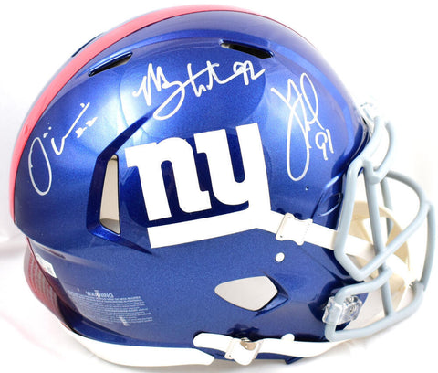 Strahan Tuck Umenyiora Signed Giants F/S Speed Authentic Helmet-Beckett W Holo