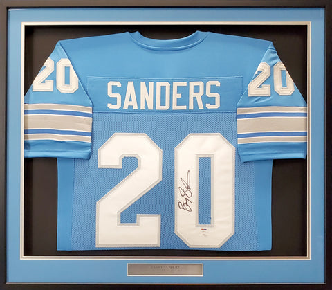 Detroit Lions Barry Sanders Autographed Signed Framed Blue Jersey PSA/DNA U88767