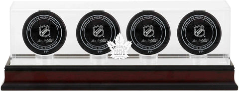 Toronto Maple Leafs Mahogany Four Hockey Puck Logo Display Case