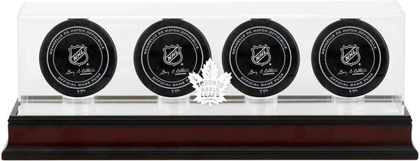 Toronto Maple Leafs Mahogany Four Hockey Puck Logo Display Case