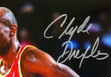 Drexler/Olajuwon Houston Rockets Autographed 16x20 Red JSY Photo- JSA W *Silver