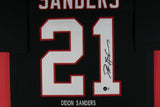 DEION SANDERS (Falcons blk stat TOWER) Signed Autographed Framed Jersey Beckett